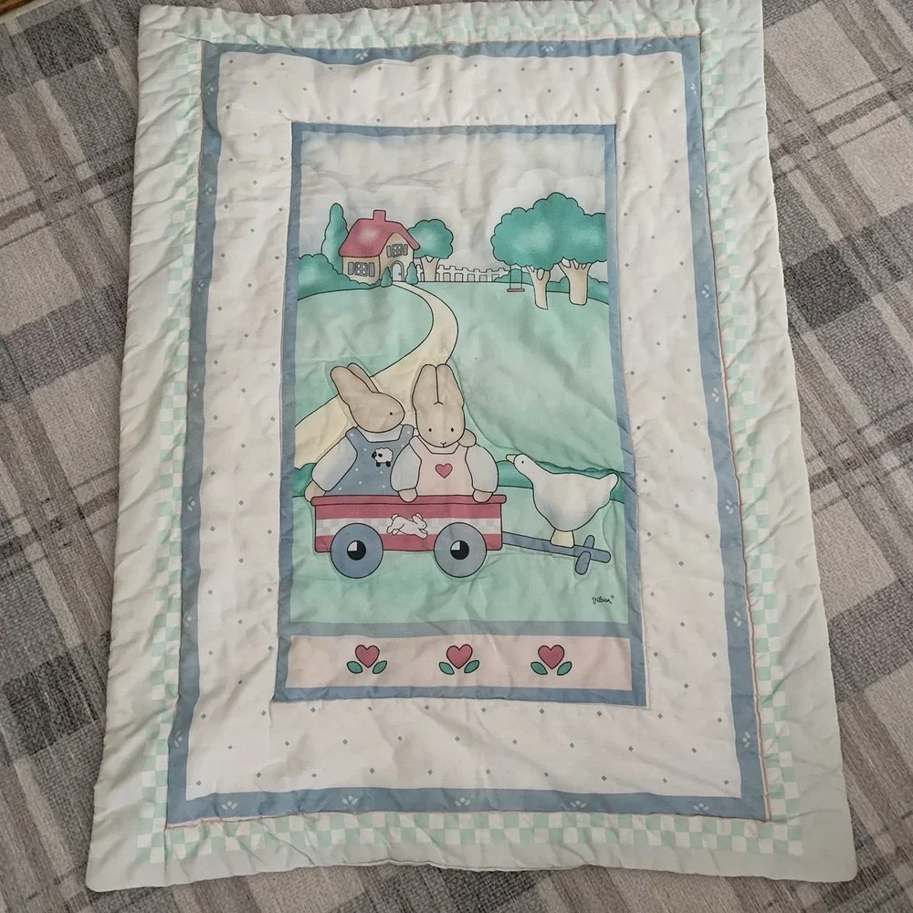 VTG 90s Daisy Kingdom Honey Bunny Crib Comforter With Valance‎